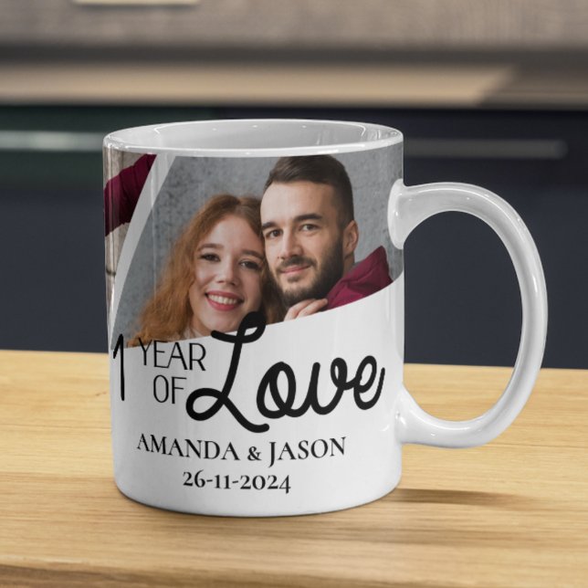 Mug Un An D'Amour Multiphoto Collage Anniversaire (One Year Of Love Multi Photo Collage Anniversary Mug)