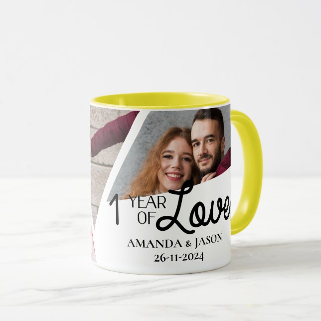 Mug Un An D'Amour Multiphoto Collage Anniversaire (Devant droit)