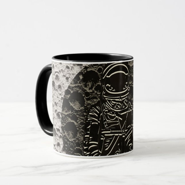 Mug Un astronaute sur l'espace lune Noir & Grey (Devant gauche)