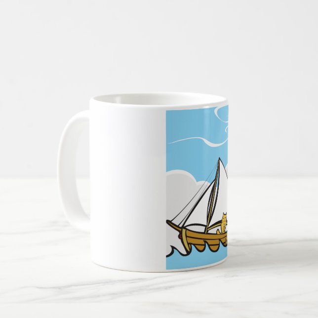 Mug Un chat grincheux sur un voilier Drôle Caricature  (Devant gauche)