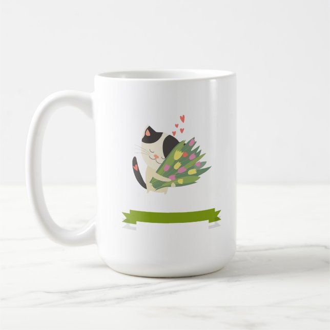 Mug Un chat qui aime son bouquet de fleur. (Gauche)