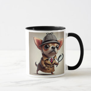Mug Un chien chihuahua détective à la loupe.