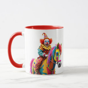 Mug Un clown monte un cheval arc-en-ciel.