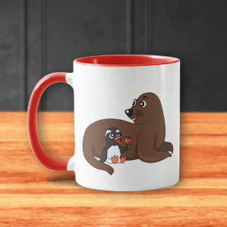 Mug Un dessin animé de phoque amical et de manchot