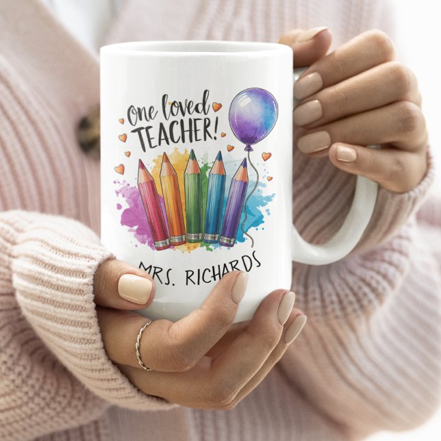 Mug Un enseignant aimé Cadeau de Merci personnalisé (One Loved Teacher Personalised Thank You Gift Coffee Mug)