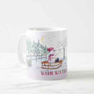 Mug Un hiver chaud veut Snowman et bébé sur traîneau