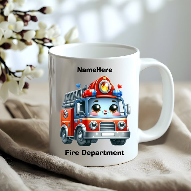 Mug Un joyeux camion de pompier caricaturiste par jour (Créateur téléchargé)