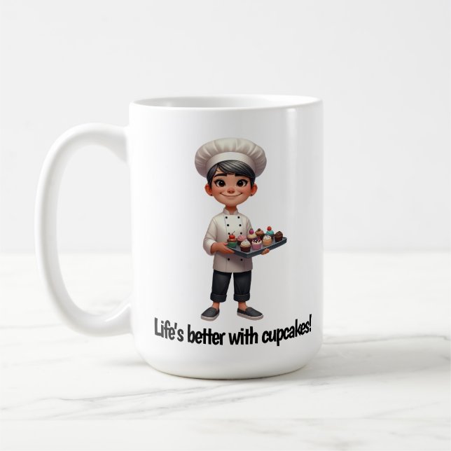 Mug Un joyeux chef pâtissier Posing pour la caméra (Gauche)