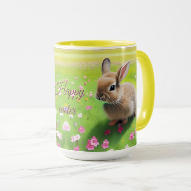 Mug Un mignon lapin dans une prairie fleurie (Devant droit)