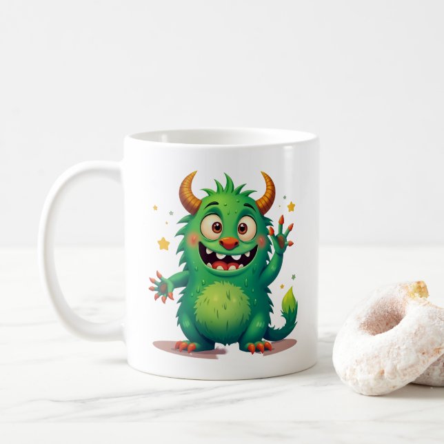 Mug Un Monstre Vert Gourmand : Un Compagnon Amical (Avec donut)