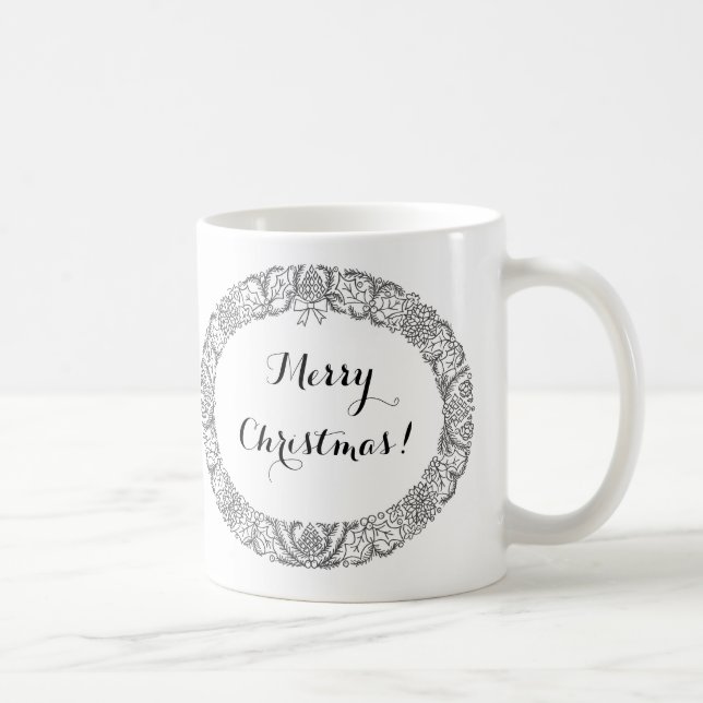 Mug Un noir chic sur une couronne de Noël blanche pour (Droite)