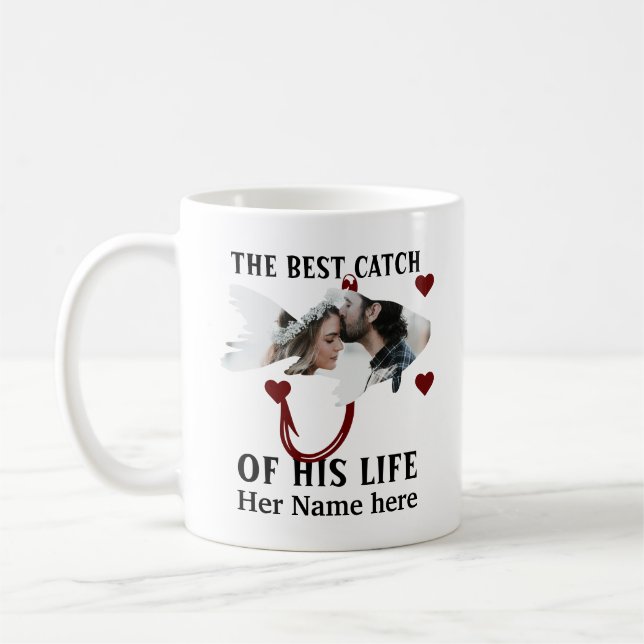 Mug Un pêcheur chanceux appariant photo de deux poisso (Gauche)