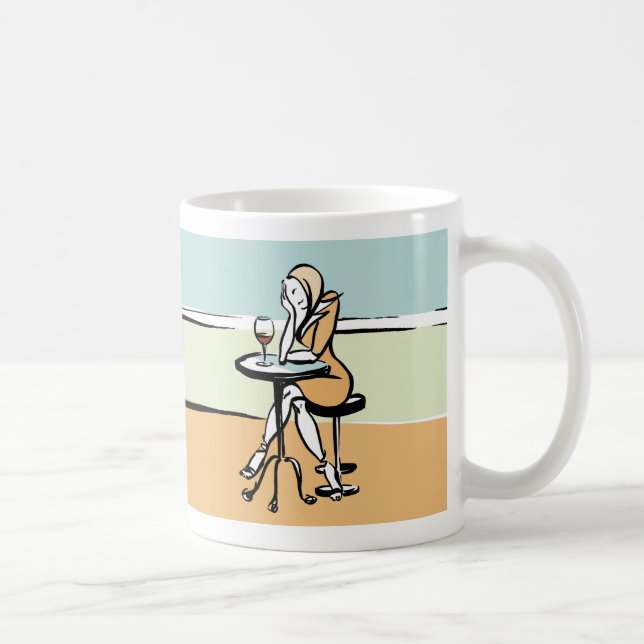 Mug Une Fille Appréciant Le Vin Rouge Dans Un Café (Droite)
