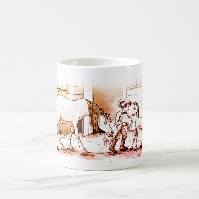 Mug Une fille avec un cheval et un poulain (Centre)