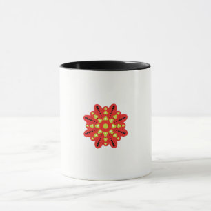 Mug une fleur rouge et jaune avec des points noirs