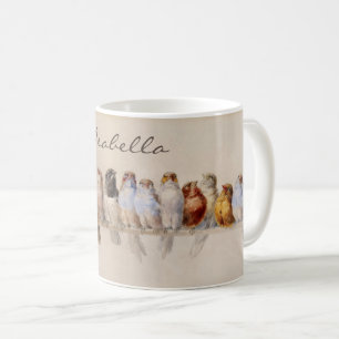 Mug Une perche d'oiseaux Aquarelle Vintage Nom personn