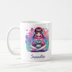Mug Une petite fille joueuse jouant à un jeu vidéo
