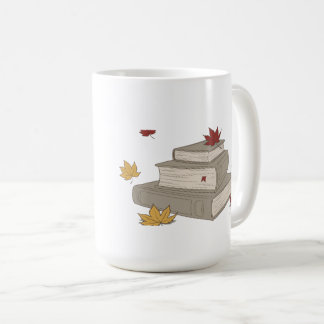 Mug Une pile de livres et feuilles d'automne - Lecture