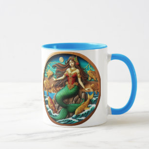 Mug Une sirène captivante assise sur un rocher sous un