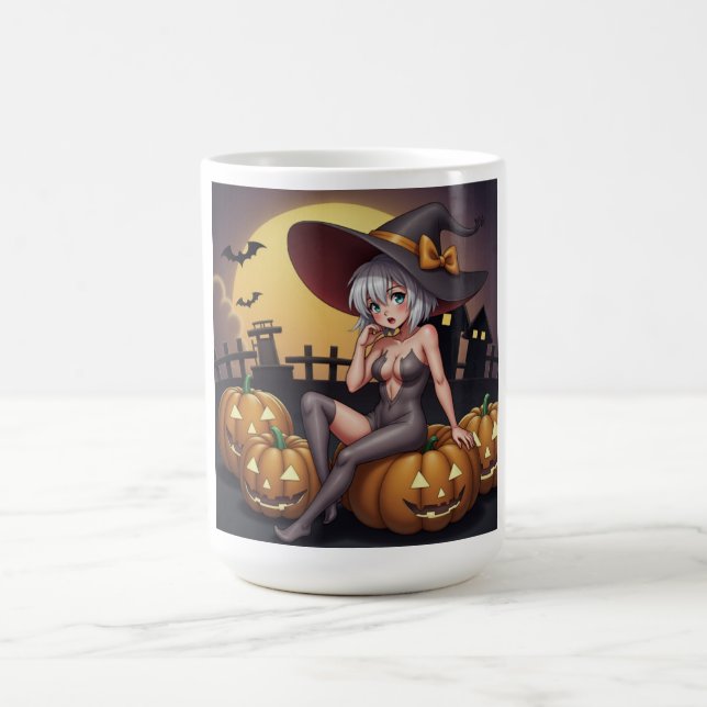 Mug Une sorcière d'Halloween aux yeux verts sur Jack-O (Centre)