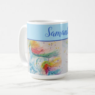 Mug Unicorn Aquarelle mignonne Filles Whimsical Nom Ar