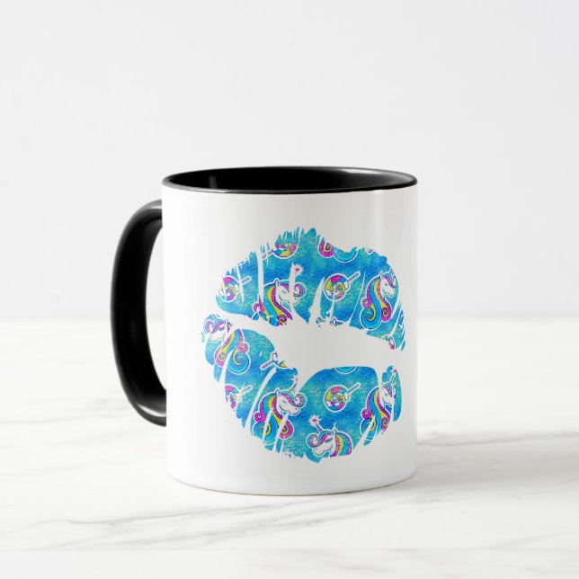 Mug UNICORN Iridescente Aqua Foil Metallic KISS LIPS (Devant gauche)