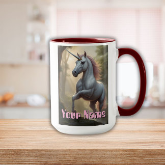 Mug Unicorne blanche personnalisée en forêt