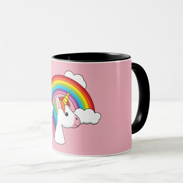 Mug Unicorne et arc-en-ciel avec nuages Kawaii (Devant droit)