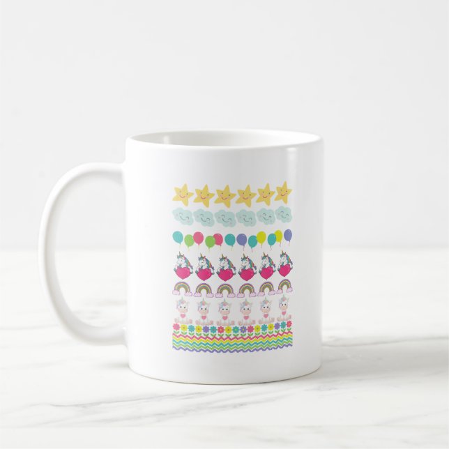 Mug Unicorne, Fleurs, Ballons, Nuages, Soleil & Arc-en (Gauche)