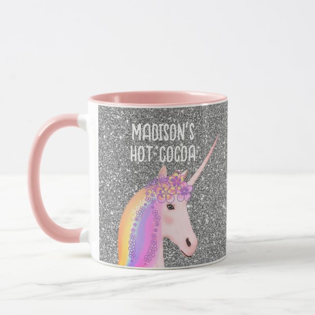 Mug Unicorne rose personnalisée Parties scintillant pa (Gauche)