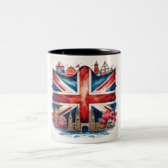 Mug Union Jack avec des monuments britanniques emb (Centre)
