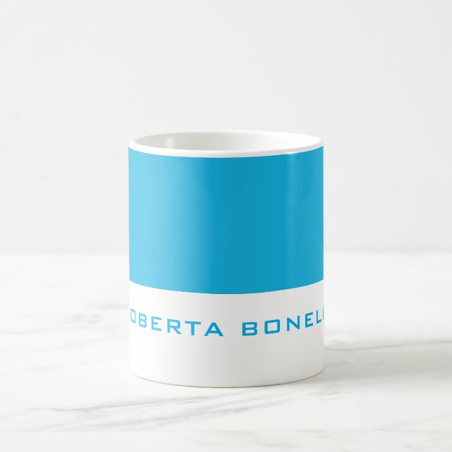 Mug Unique Moderne Minimaliste Bleu Blanc Blanc Ajoute (Centre)