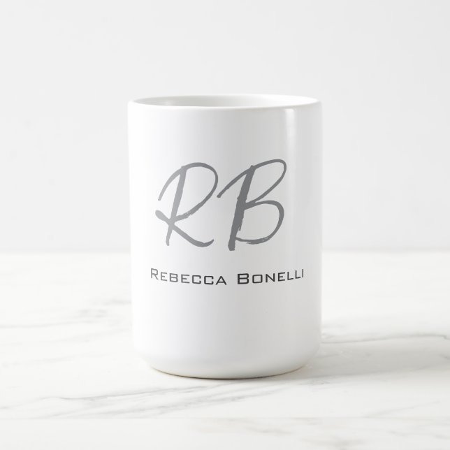 Mug Unique Monogramme gris blanc moderne (Centre)