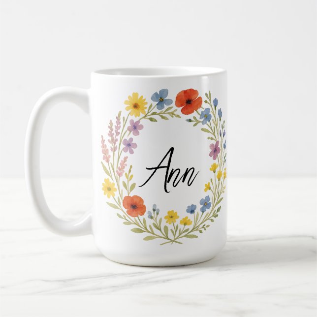 Mug Unique Watercolor Wild Flower Wreath Customizable  (Gauche)