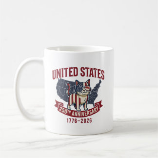 Mug USA 250th Anniversary  Patriotic Cat American Flag