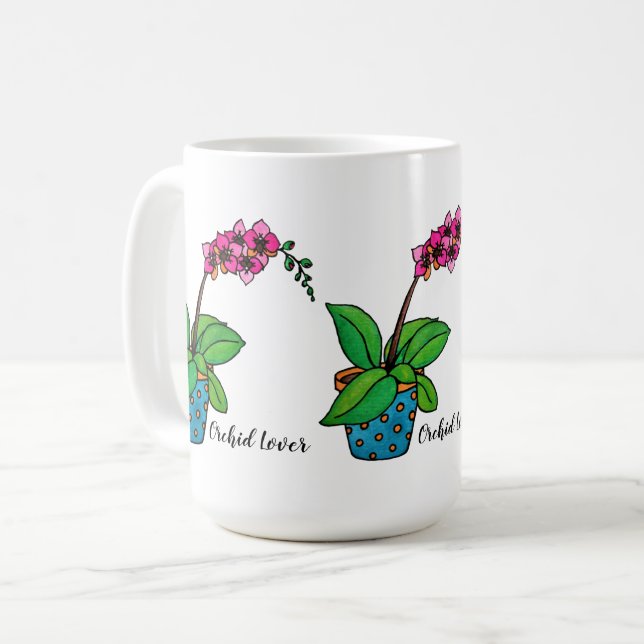 Mug Usine d'orchidée d'aquarelle dans le beau pot (Devant gauche)