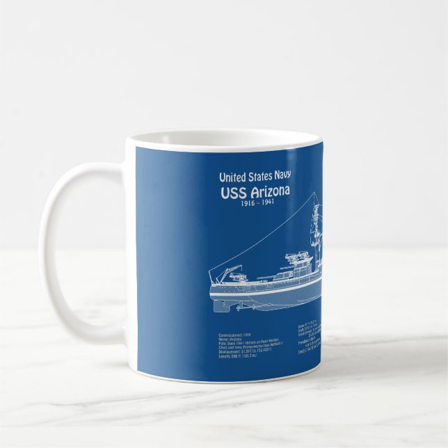 Mug USS Arizona - Plan de plan d'expédition ABD (Gauche)