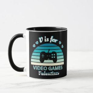 Mug V for Video Games Not Valentines - Funny Retro Col