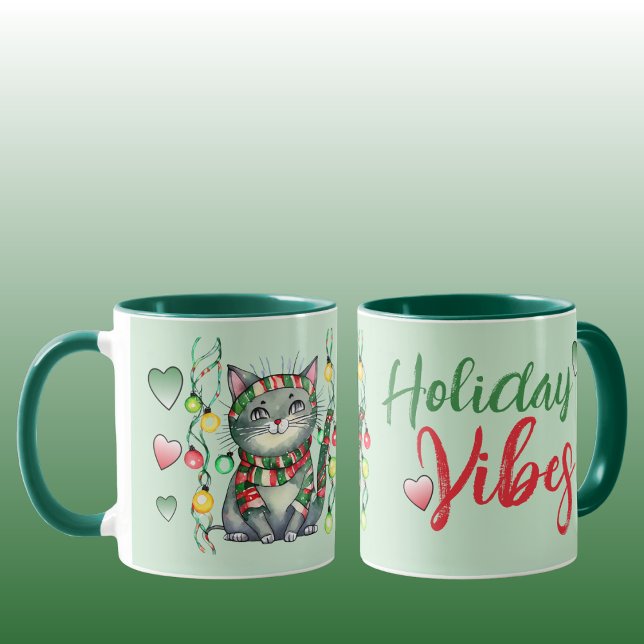 Mug Vacances chats mignons vibes vertes Noël (Créateur téléchargé)