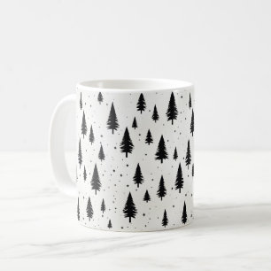 Mug Vacances d'hiver arbres de Noël noir et blanc