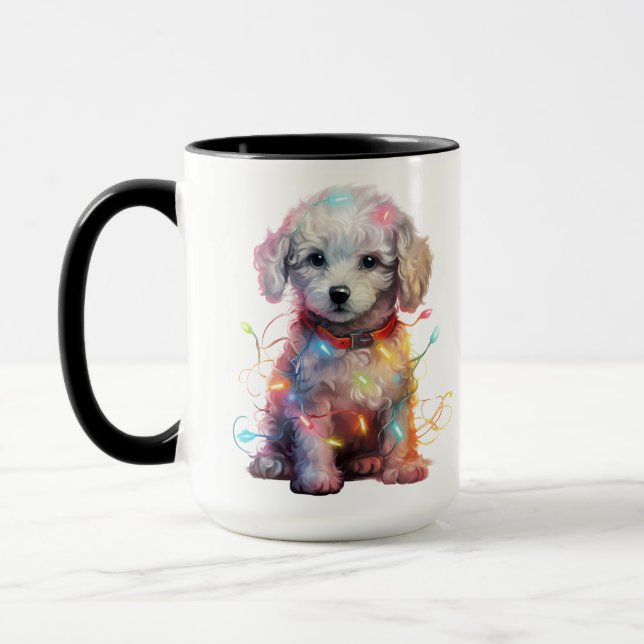 MUG VACANCES NOËL CHIEN DE POULE BLANC POODLE (Gauche)