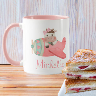 Mug Vache à l'aquarelle mignonne dans un avion rouge,