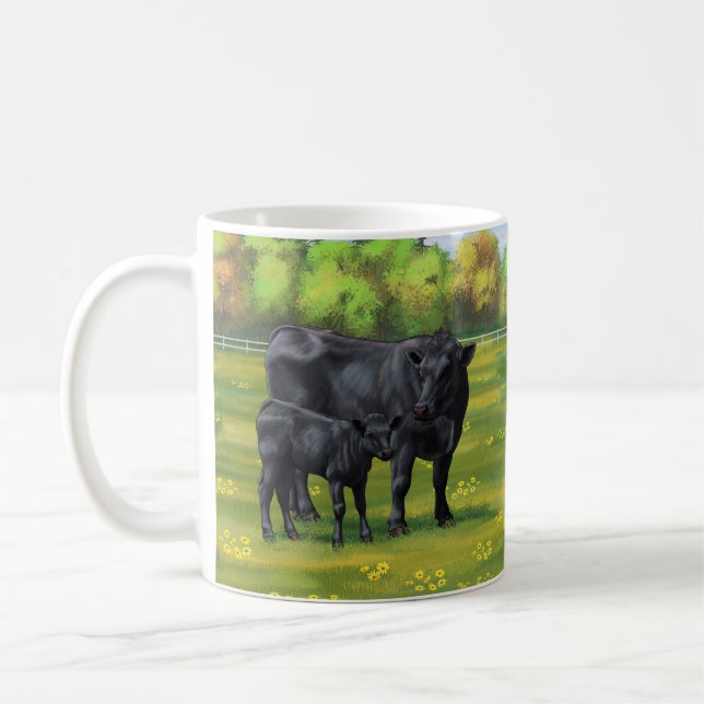 Mug Vache d'Angus noir et veau mou en pâturage d'été (Gauche)