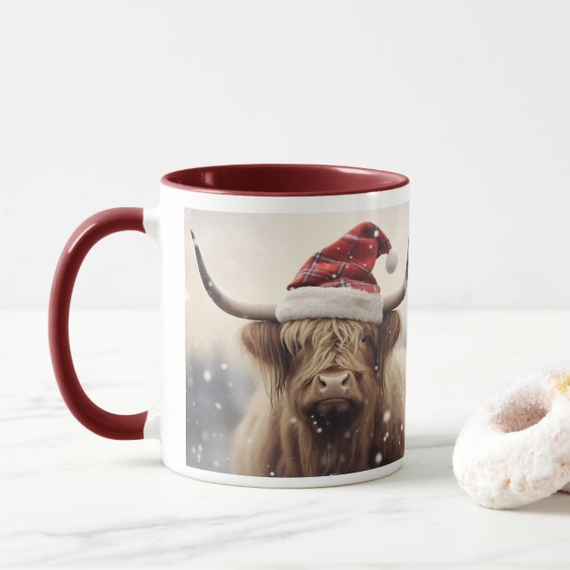 Mug Vache dans un Noël de Noël de chapeau de Père Noël (Avec donut)