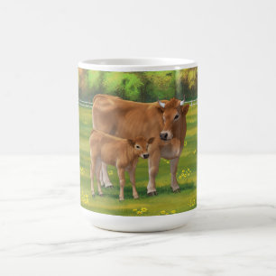 Mug Vache d'Aubrac et veau mignon dans le pâturage de 