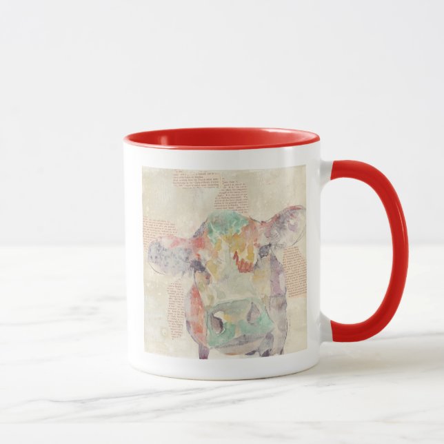 Mug Vache de collage de la ferme aquarelle (Droite)