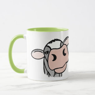 Mug vache de dessin animé noir blanc rose baiser gris