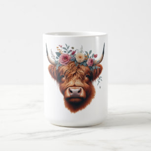 Mug Vache des hautes terres mignonne, florale/printani