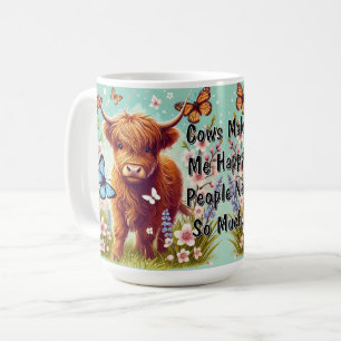 Mug Vache des Highlands avec papillons et fleurs de pr