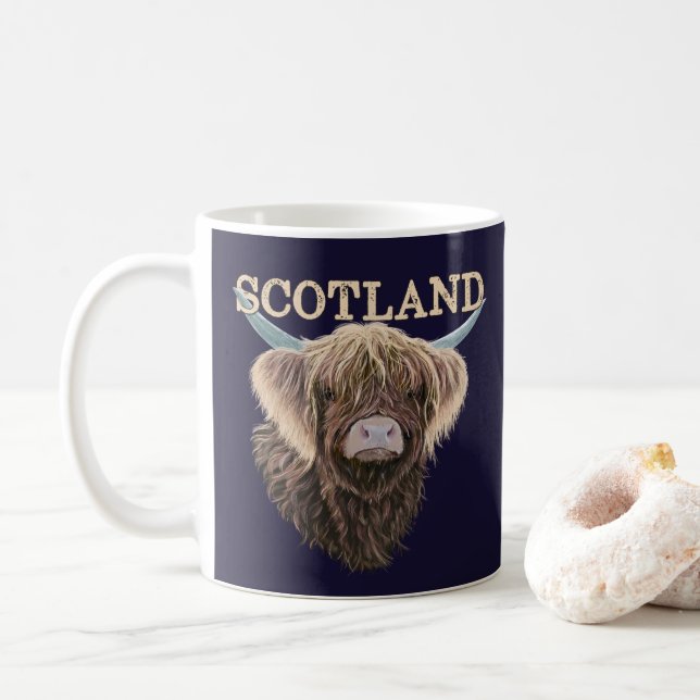 Mug Vache écossaise Highland avec Slogan écossais (Avec donut)